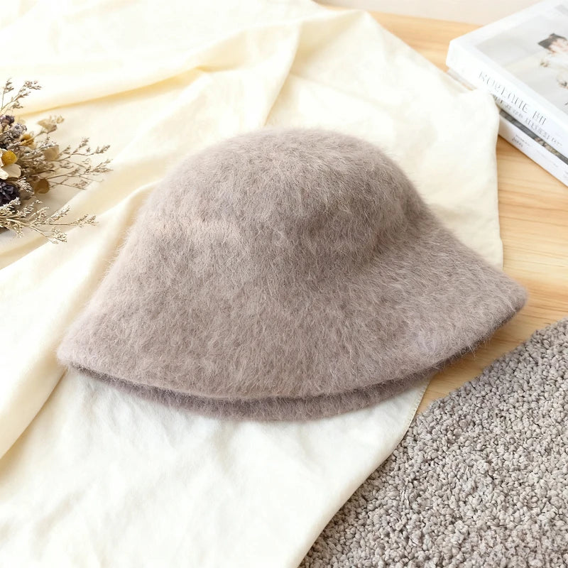 Angola Long Rabbit Fur Bucket Hat - Warm Winter Beanie for Women 6