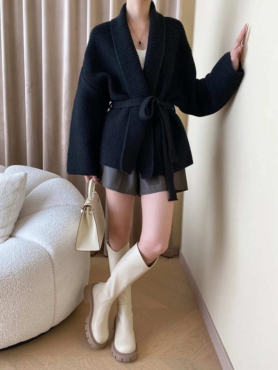 SOERA Abigail Belted Knit Cardigan - Cardigans - 1005007708848658-;Se1765393866208844127 Black One Size