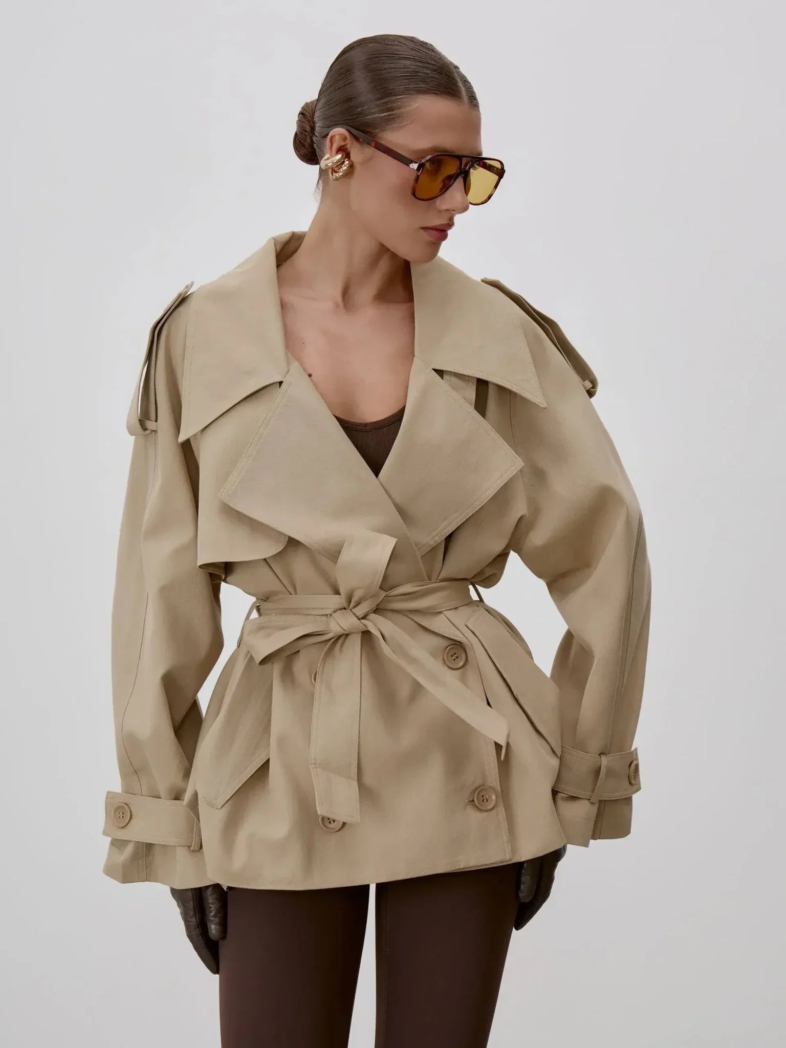 SOERA Octavia Lace-Up Stand Collar Trenchcoat - Coats & Jackets - Beige S