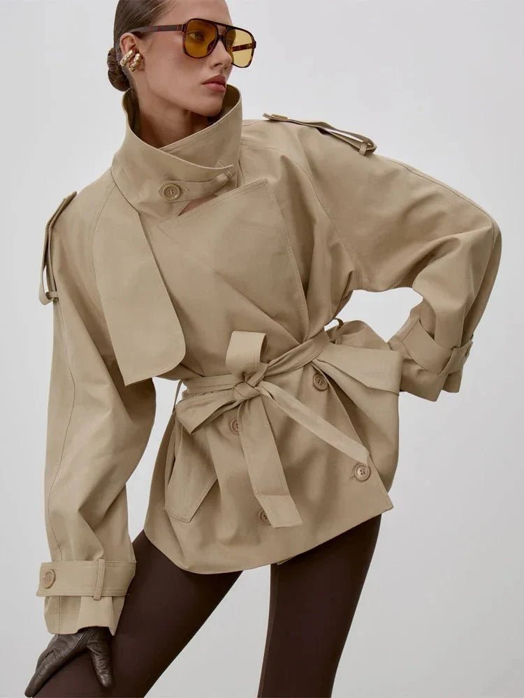 SOERA Octavia Lace-Up Stand Collar Trenchcoat - Coats & Jackets - Beige S
