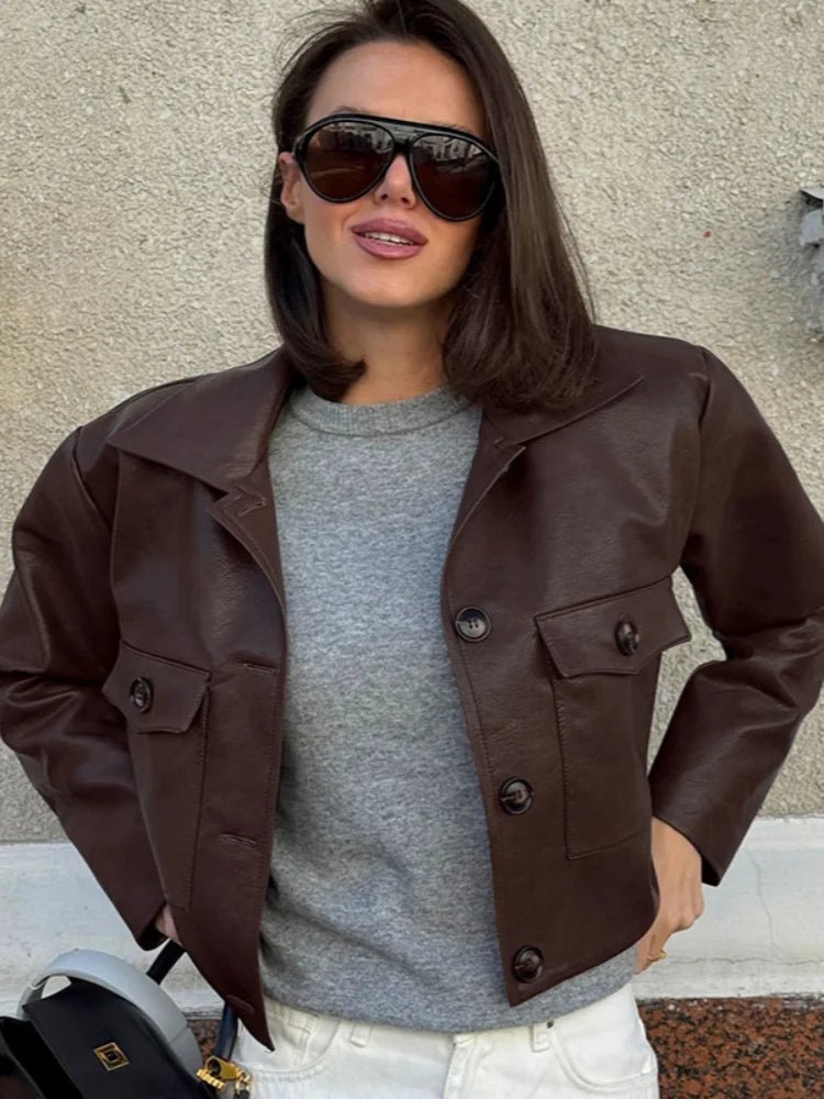 SOERA Rachelle Cropped Faux Leather Jacket - Coats & Jackets - 1005009685631106-;XH1776154514201392424 S