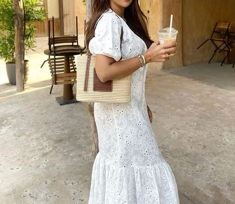 SOERA Beatrice V - Neck Embroidered Maxi Dress - Dress - White XS