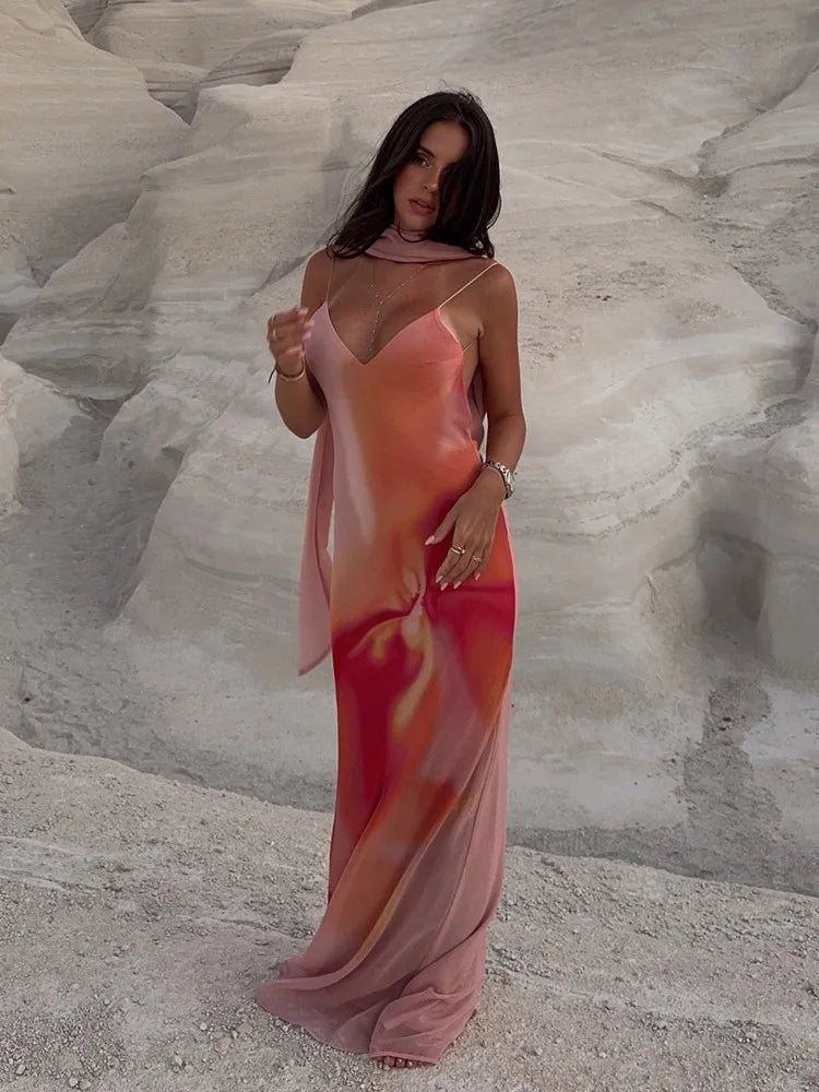 SOERA Elena Open-Back Ombre Satin Maxi Dress - Dress - SOERA-614339-ORA-XS-89443 Orange XS