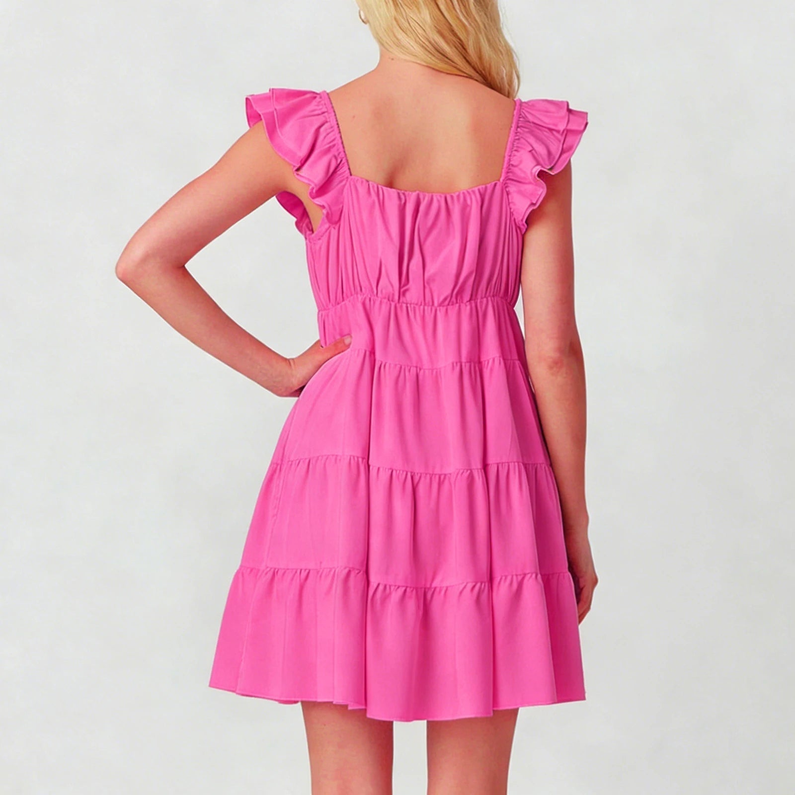 SOERA Eulalia Flutter Sleeve Tiered Mini Dress - Dress - Pink S