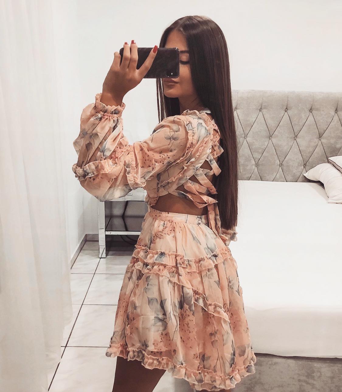 SOERA Evangeline V - Neck Floral Chiffon Dress - Dress - S