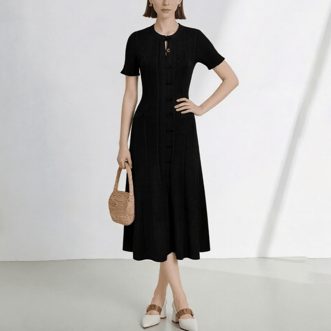 SOERA Hannelore French V - Neck Knitted Slit Dress - Dress - Black XS