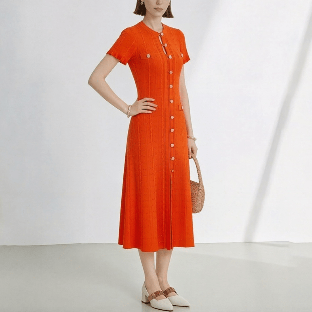 SOERA Hannelore French V - Neck Knitted Slit Dress - Dress - Red XS