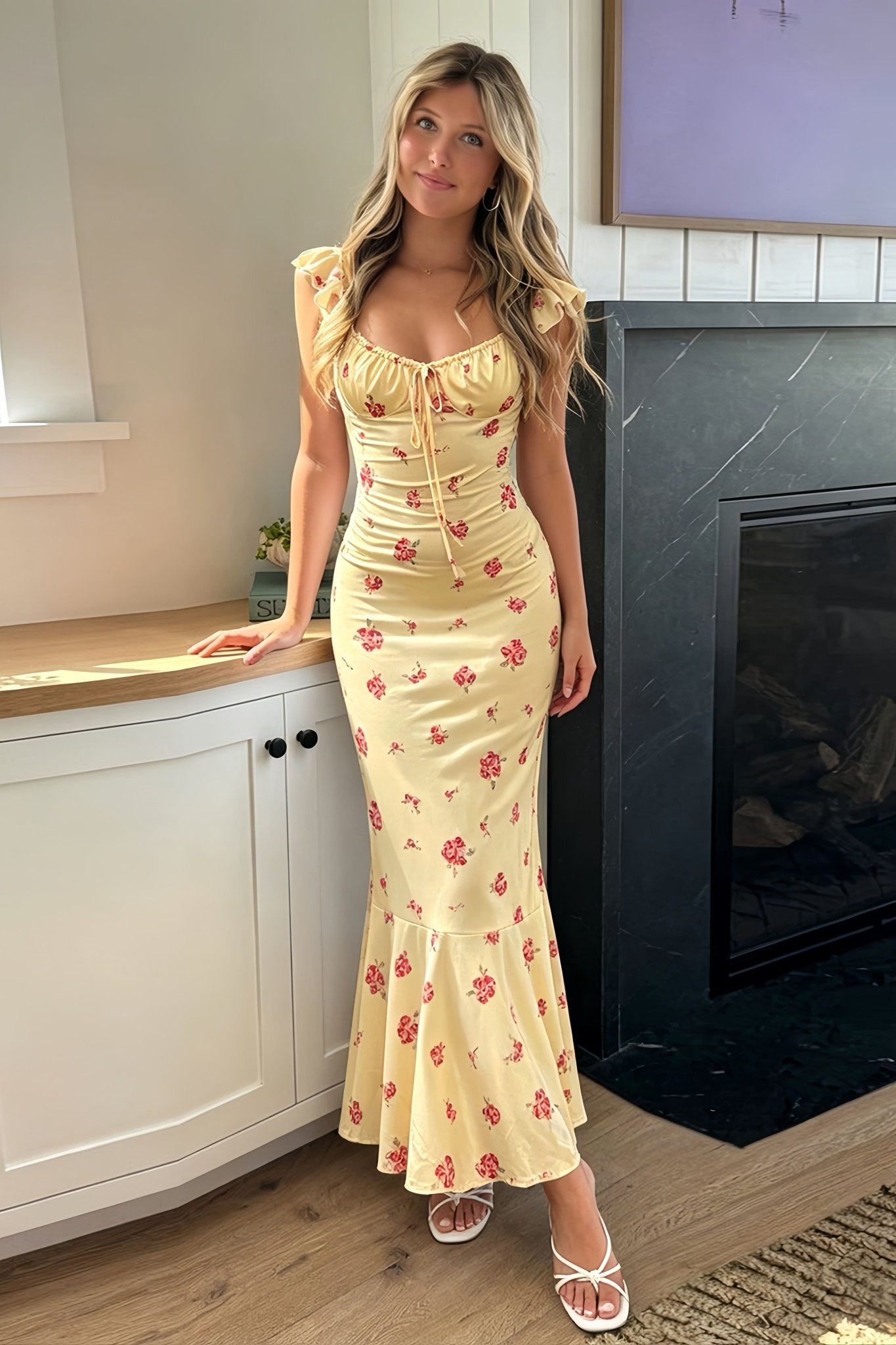 SOERA Marigold Floral Slip Midi Dress - Dress - Yellow L