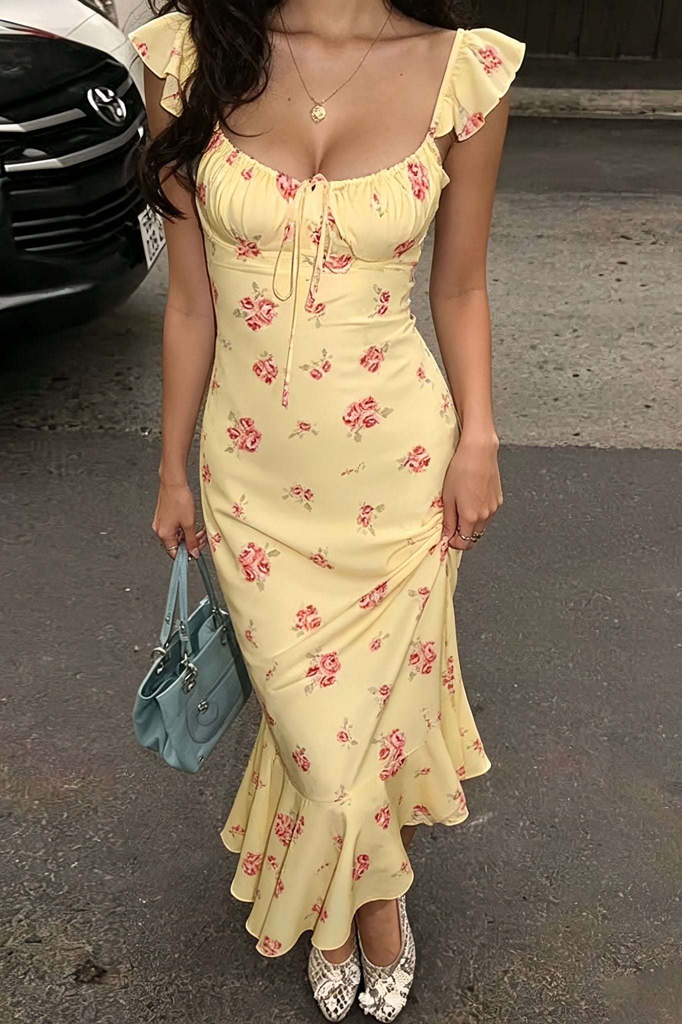 SOERA Marigold Floral Slip Midi Dress - Dress - Yellow S