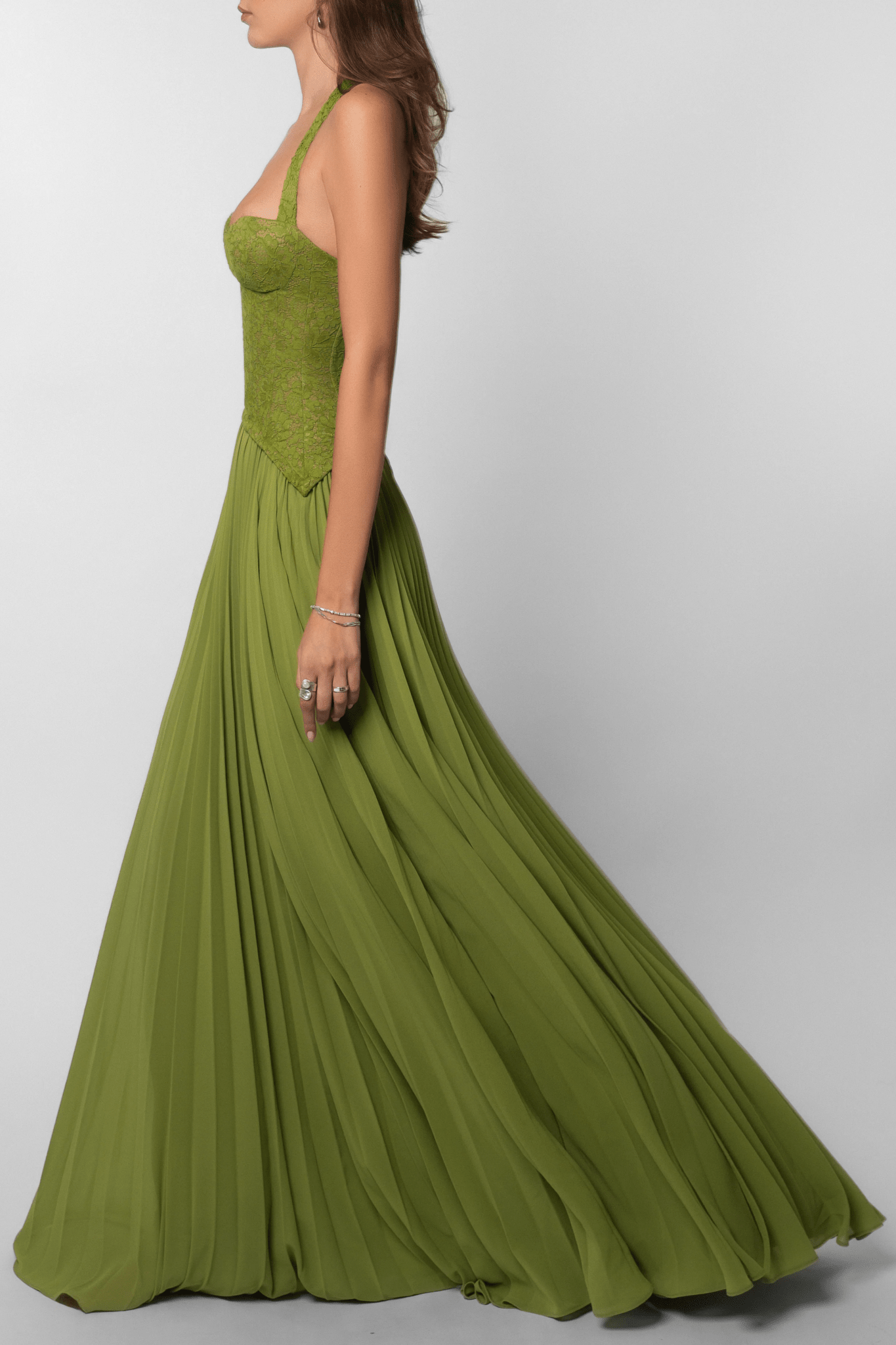 SOERA Vivian Pleated Corset Maxi Dress - Dress - Green S