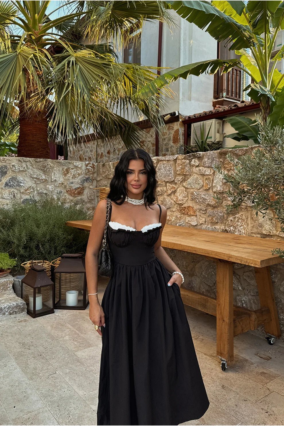 SOERA Alecto Pleated Spaghetti Strap Midi Dress - Dresses - Black XS