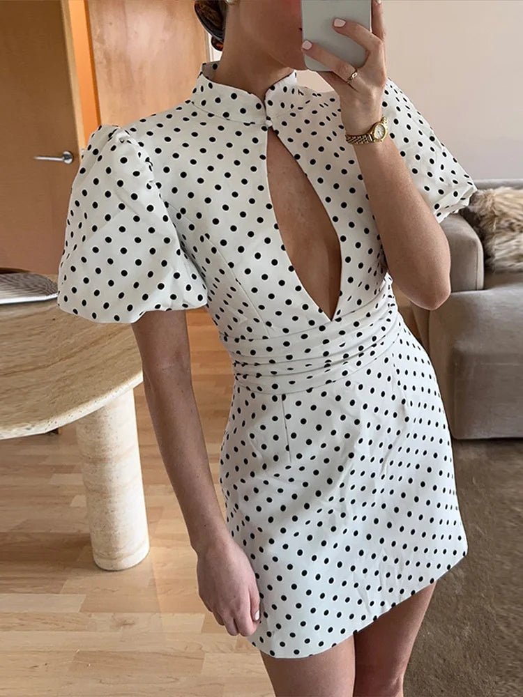 SOERA Kathy Cut Out Polka Dot Mini Dress - Dresses - 1005011758398480-;Rh1774621567487446576 White S