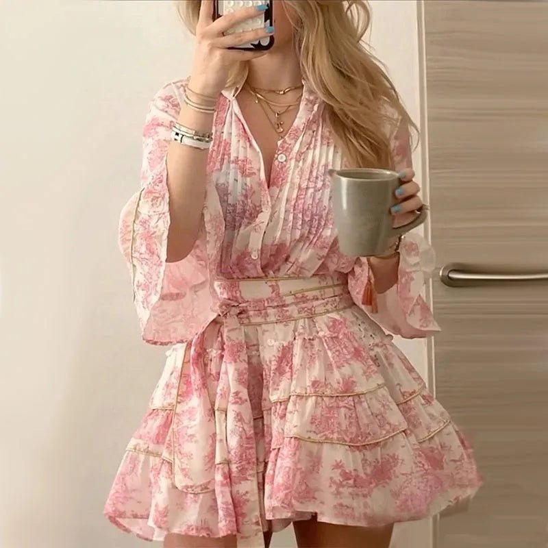 SOERA Rita Pleated Button Front Mini Dress - Dresses - Pink S
