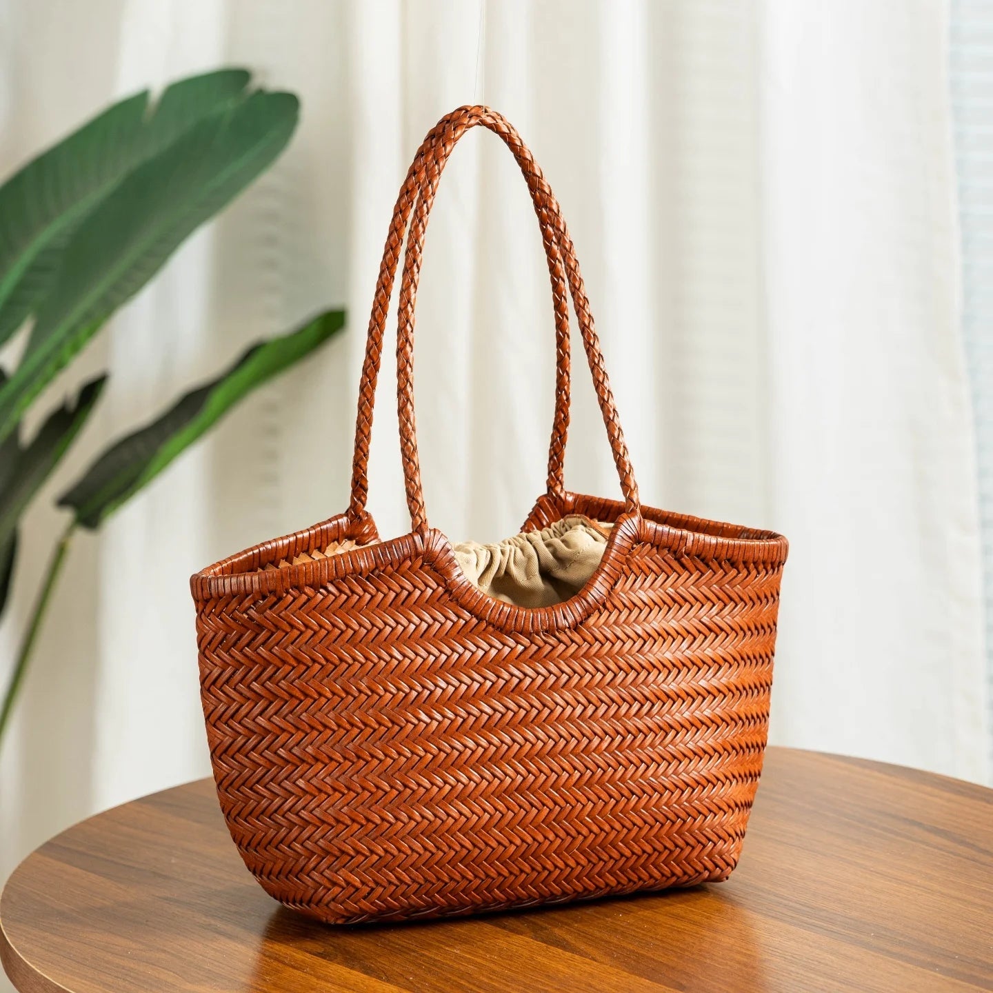 SOERA Bianca Handwoven Leather Tote Bag - Handbags - Brown Large