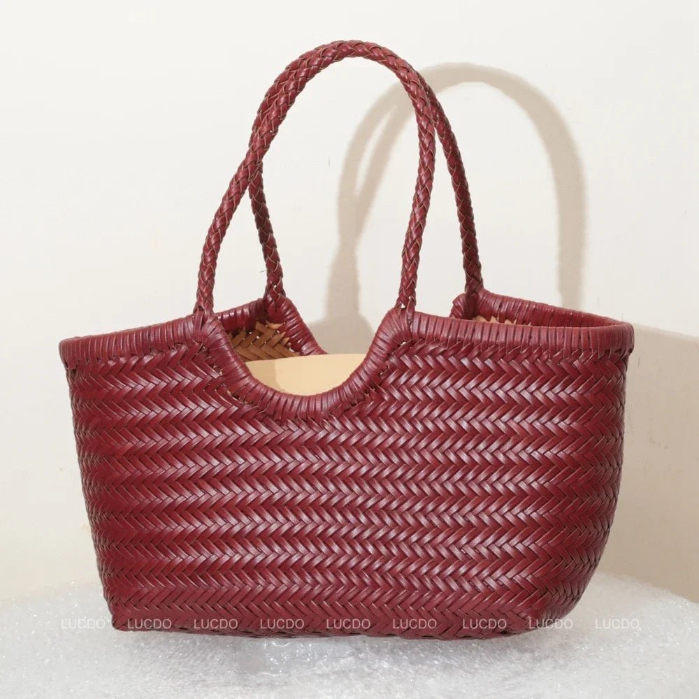 SOERA Bianca Handwoven Leather Tote Bag - Handbags - Burgundy Small