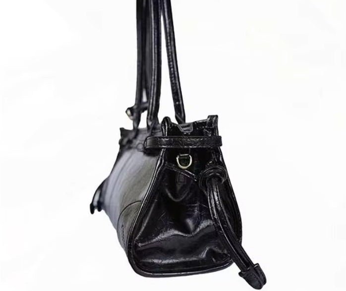 SOERA Luna Leather Shoulder Bag with Belt Detail - Handbags - 1005008217649789-;sj1763050843710379595 Black