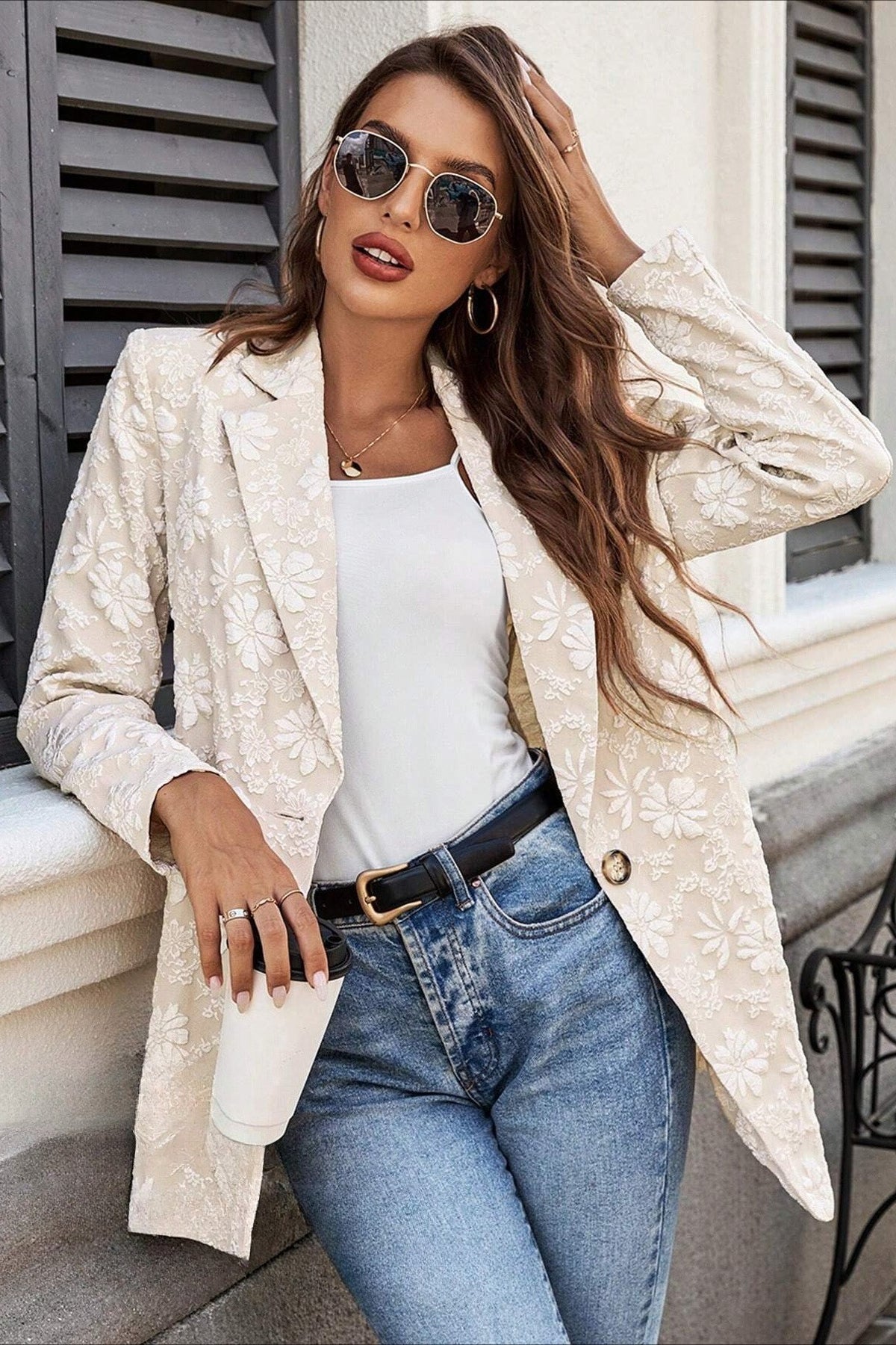 SOERA Celeste Jacquard Single Button Blazer - Jacket - L