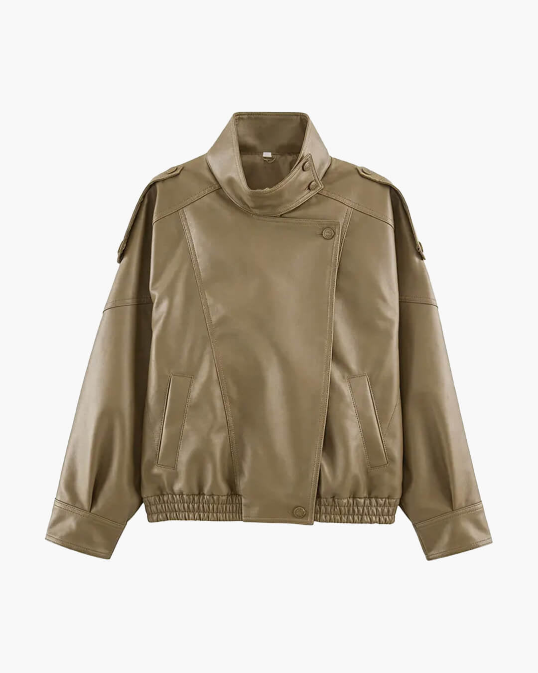 SOERA Brienne Stand Collar Faux Leather Jacket - Jackets - 1005011921437999-;GZ1775623627069100675 Beige L