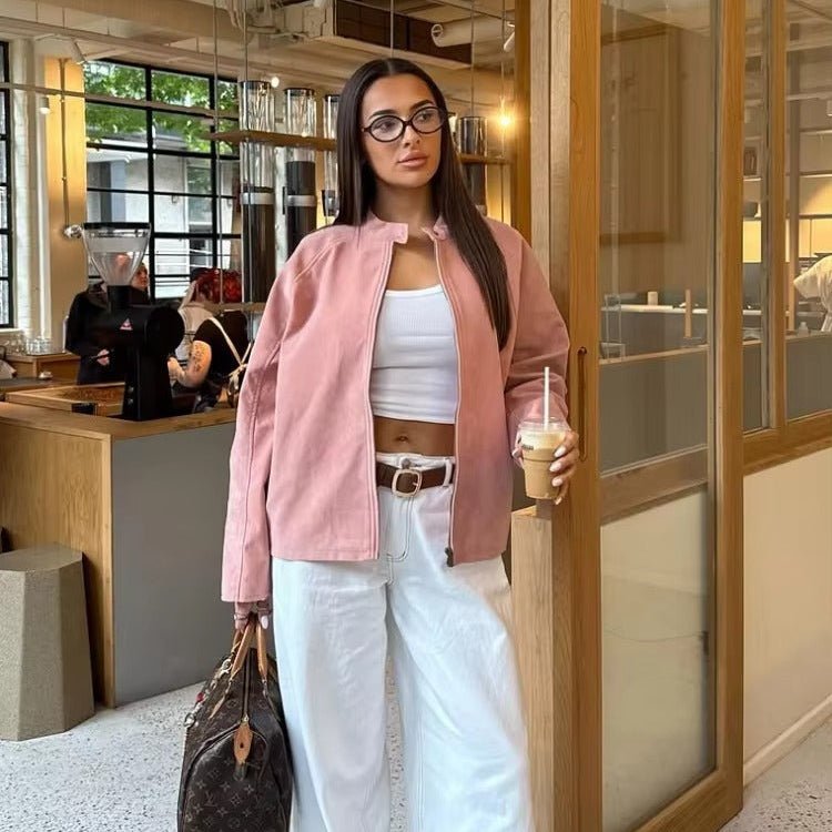 SOERA Queenie Suede Bomber Jacket - Jackets - aP1761302825922680860 L Pink