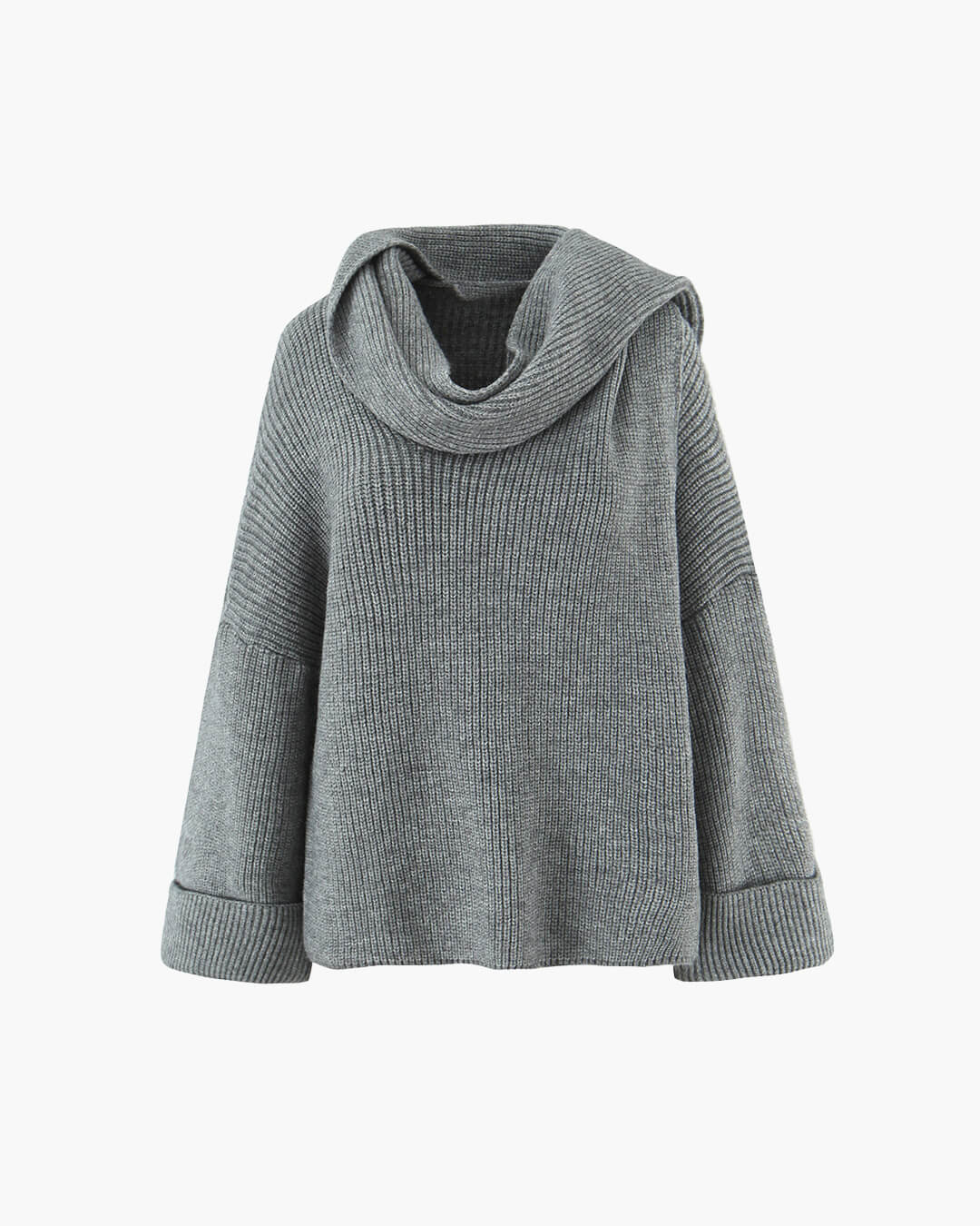 SOERA Xia Loose Knit Pullover with Scarf - Jackets - 3256809735915458-;cl1761548494741342938 Gray M