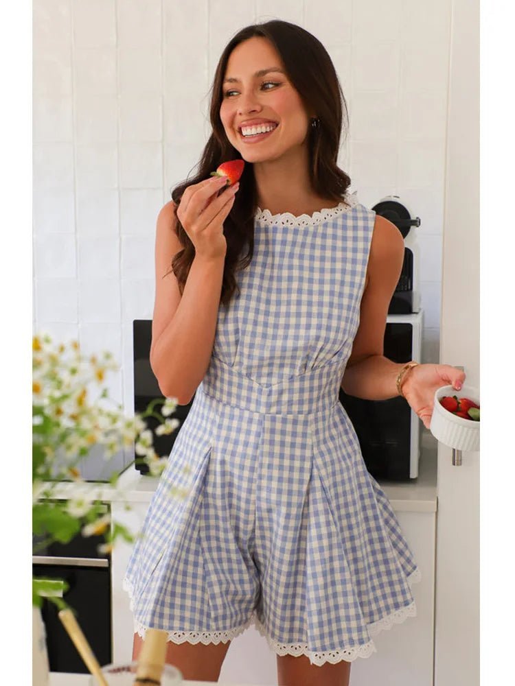 SOERA Angelina Plaid Sleeveless Wide Leg Romper - Jumpsuits & Rompers - Red S
