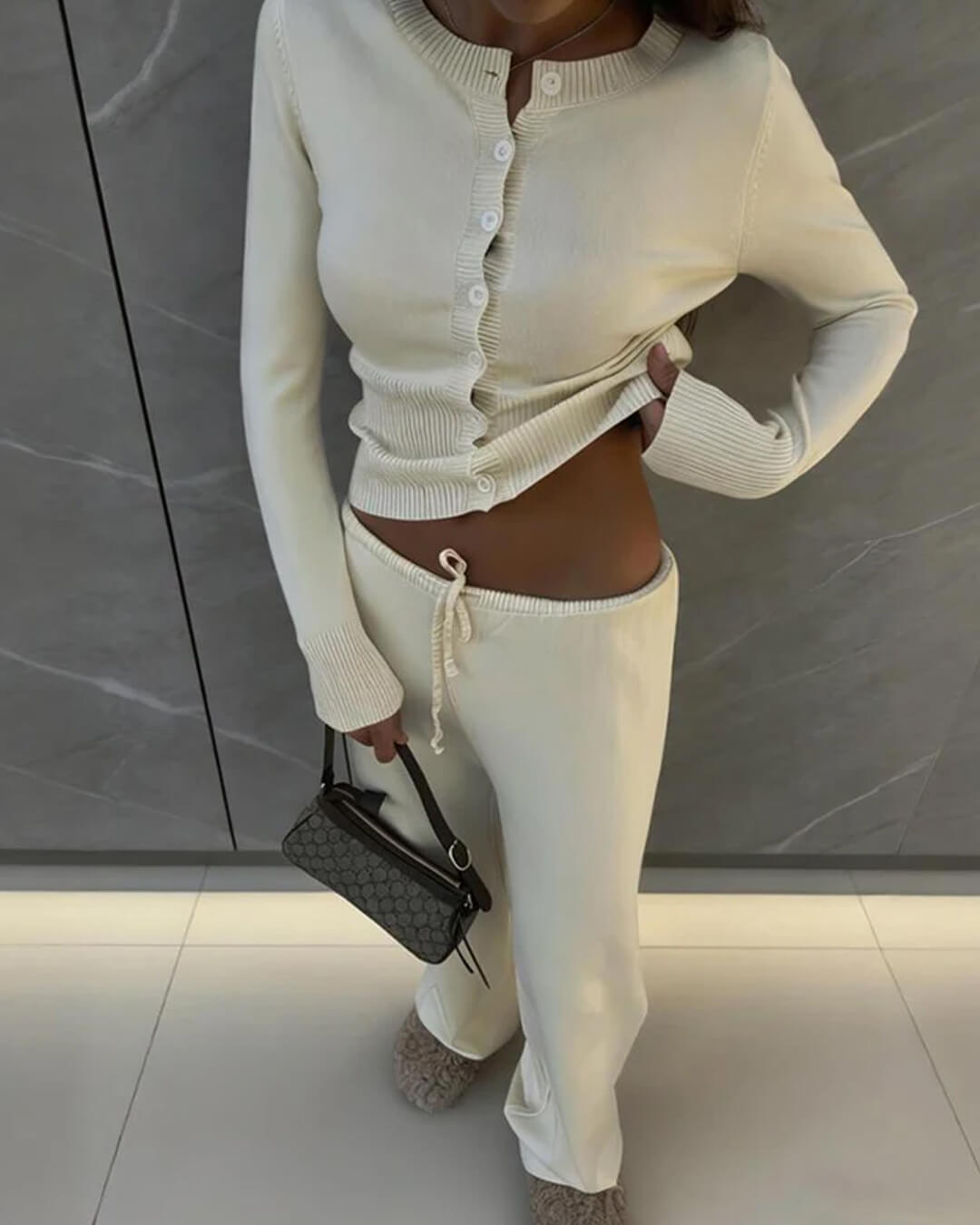 SOERA Aimee Knitted Cardigan and Trousers Set - Matching Sets - 1005010028328385-;hz1769414229240383495 White S