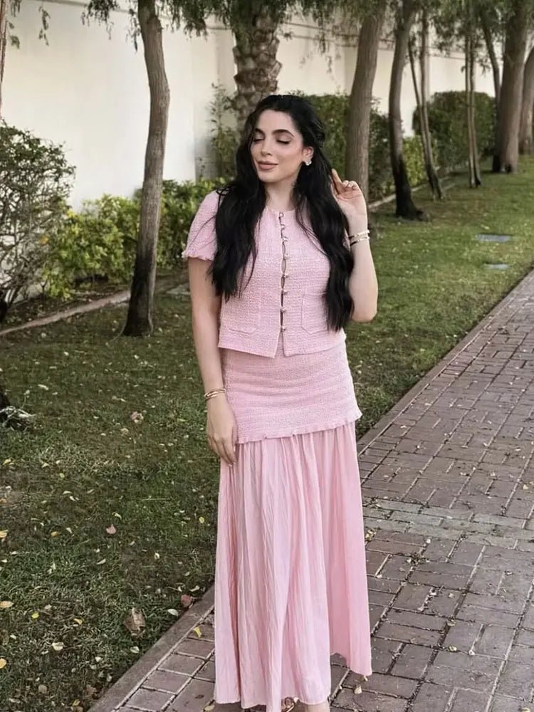 SOERA Beatrice Knitted Tank & Pleated Skirt Set - Matching Sets - Pink Set S