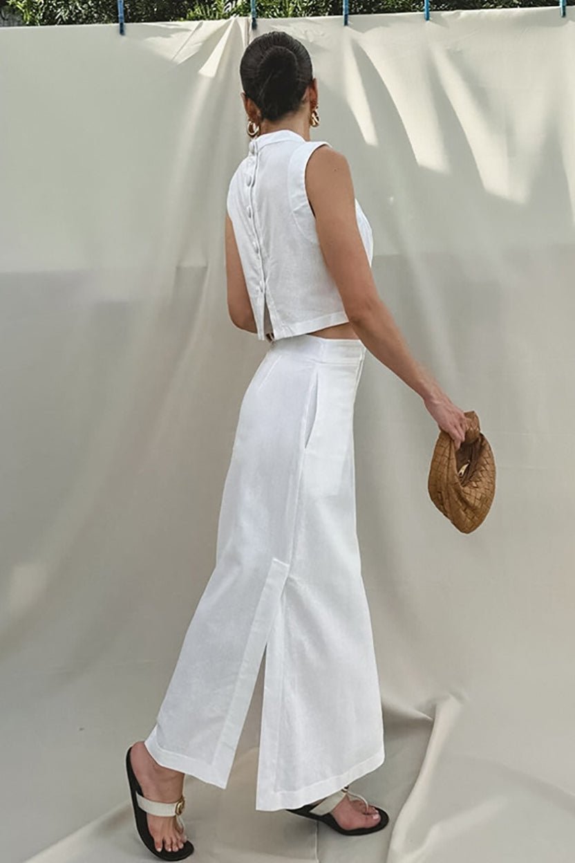 SOERA Nala Linen Cotton Sleeveless Slit Set - Matching Sets - White S