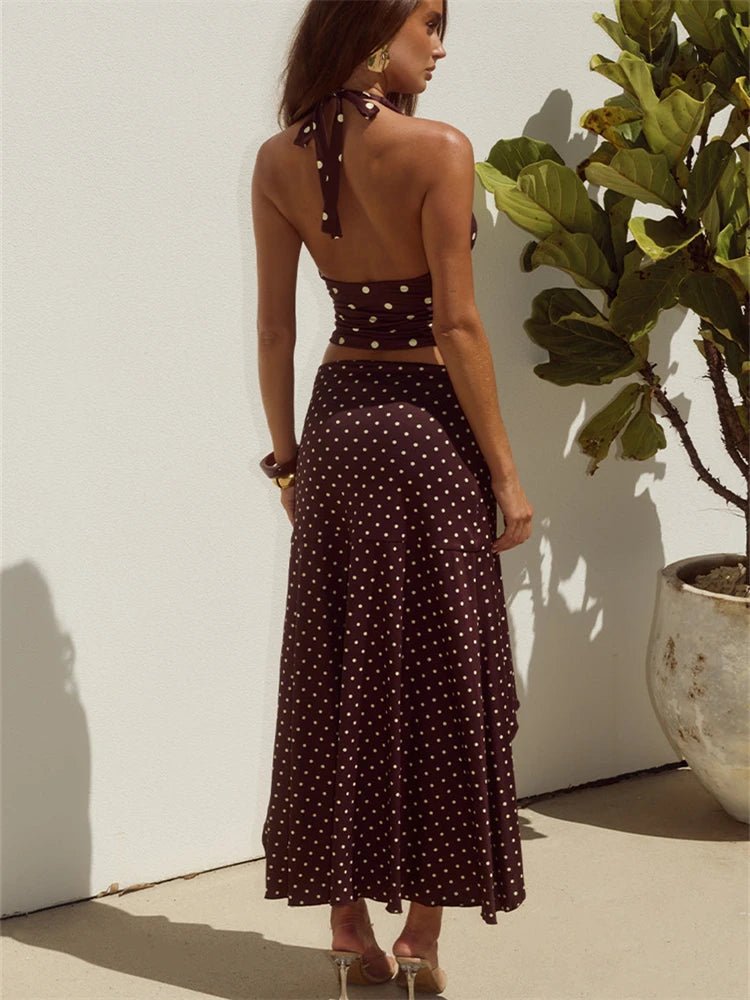 SOERA Yui Polka Dot Halter Two Piece Set - Matching Sets - Brown S