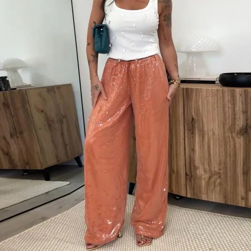 SOERA Sophia Sequin Wide-Leg Trousers - Pants - SOERA-780163-GRE-M-32483 Green M
