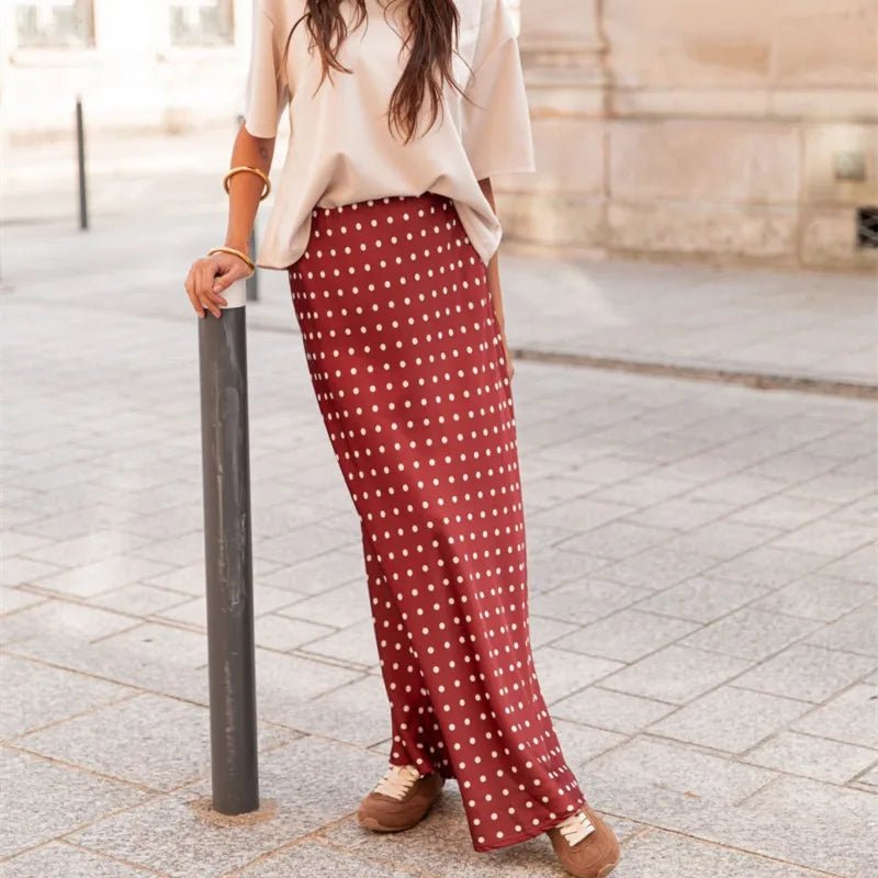 SOERA Beatrice Polka Dot Satin Maxi Skirt - Skirt - Wine Red S