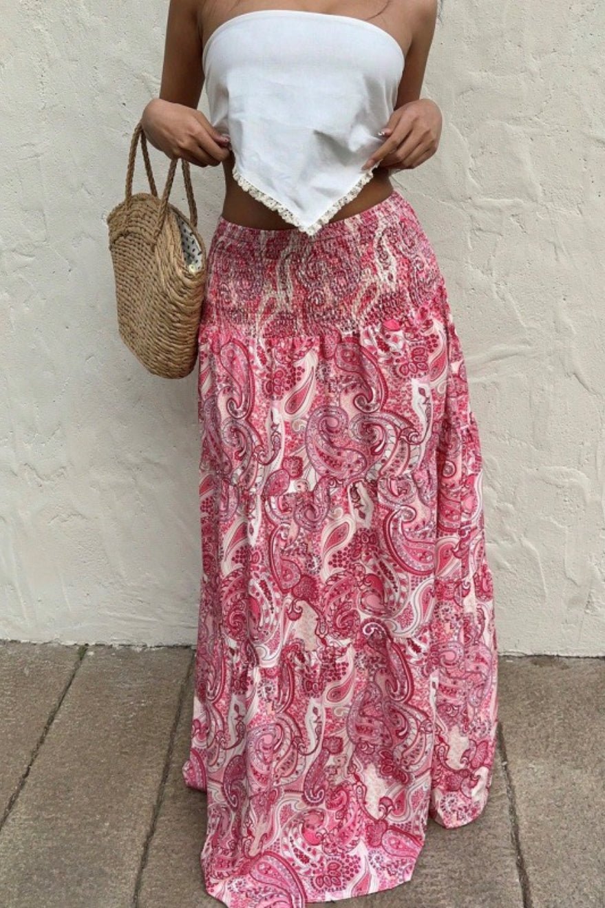 SOERA Brynn Elastic Waist Paisley Maxi Skirt - Skirt - Pink S