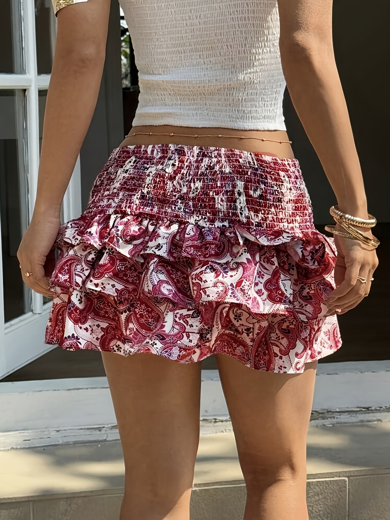SOERA Ursa Ruffled Paisley Mini Skirt - Skirt - XL