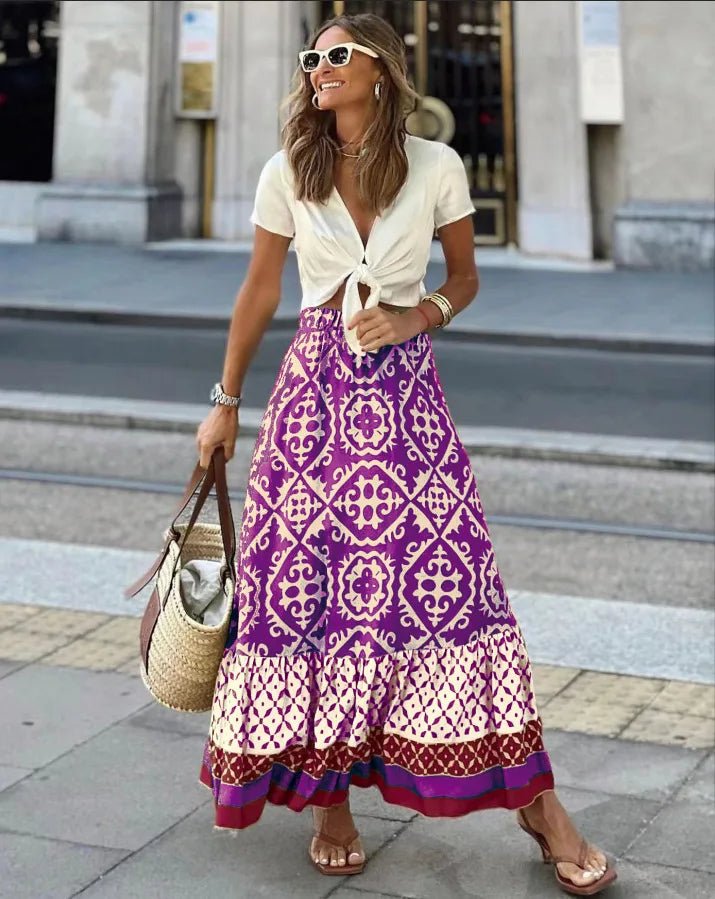 SOERA Zara Boho Printed Midi Swing Skirt - Skirt - Purple S