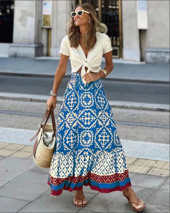 SOERA Zara Boho Printed Midi Swing Skirt - Skirts - Olive S