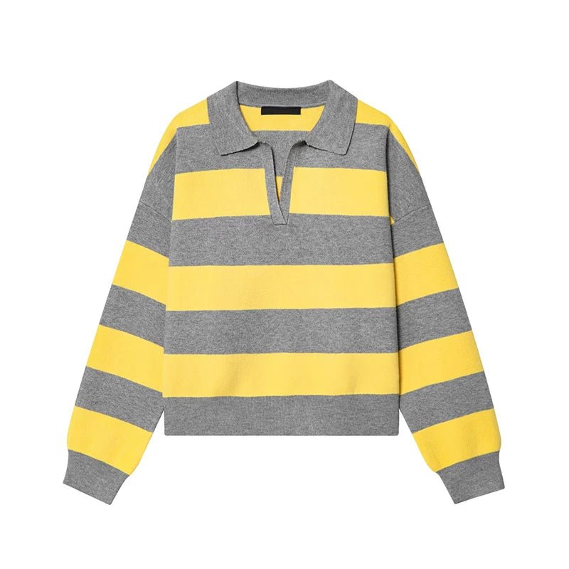 SOERA Elena Striped Polo Neck Sweater - Sweaters & Cardigans - Yellow M