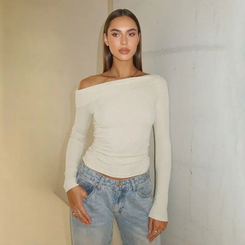 SOERA Glenda Asymmetrical Off Shoulder Top - T-Shirts - 3256810007945281-;cz1763778893778205463 White S