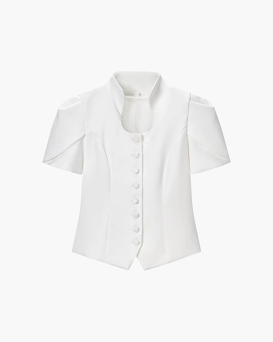 SOERA Bianca Button Front Stand Collar Top - Tops - White S