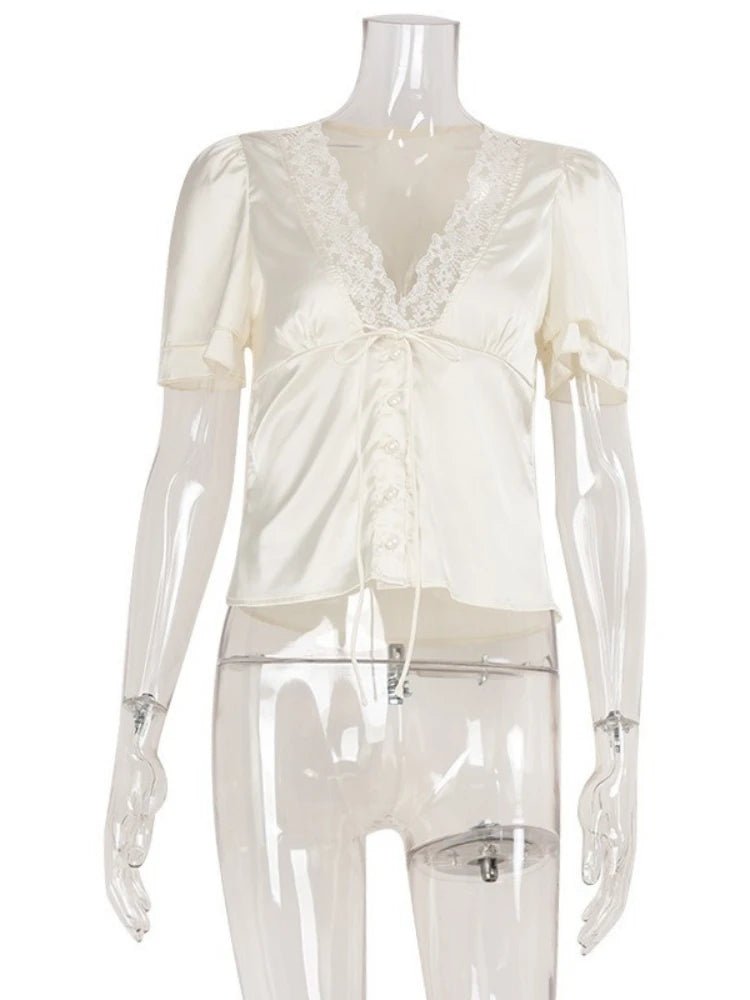 SOERA Nathalie Satin Lace Blouse - Tops - Black M