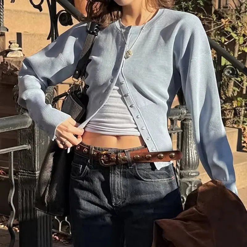 SOERA Shelly Snap Button Knit Cardigan - Tops - 1005008470676796-;SV1761640573849134725 Brown S