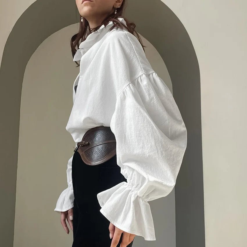 SOERA Vivian V-Neck Puff Long Sleeve Blouse - Tops - 1005011795904064-;Pf1776154513968637042 S
