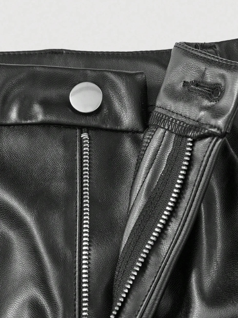 Elegant Women's Casual PU Leather Pants - Stylish Solid Color Vacation Wear 2