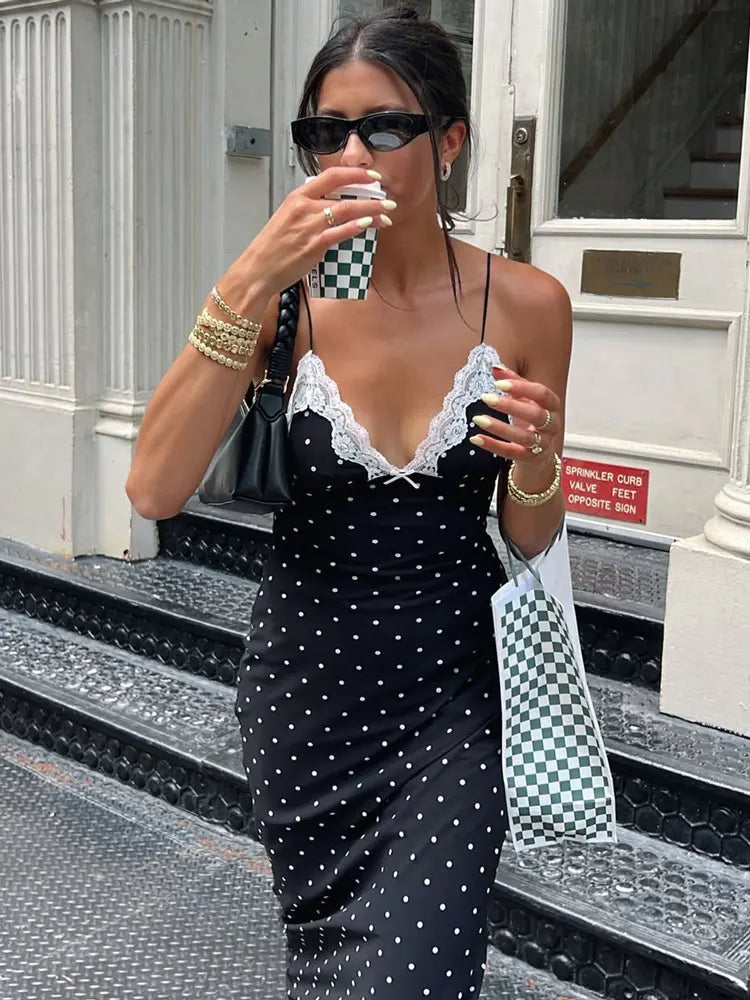 Celeste Lace Trim Polka Dot Dress