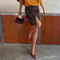Ava Split Knee Vegan Leather Skirt
