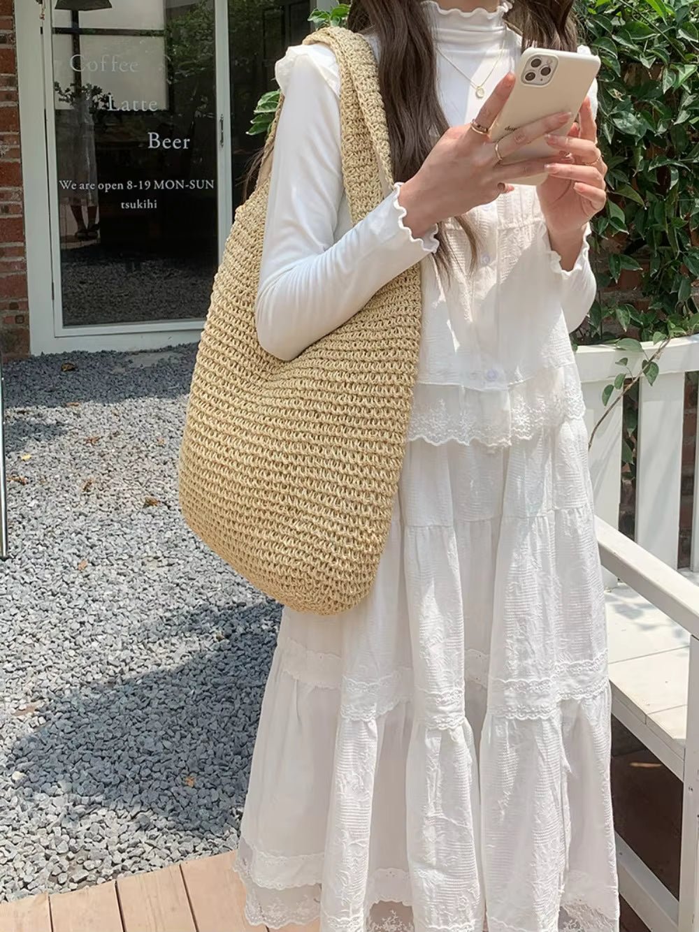 SOERA Beatrice Woven Rattan Tote Bag - Bag -  Beige