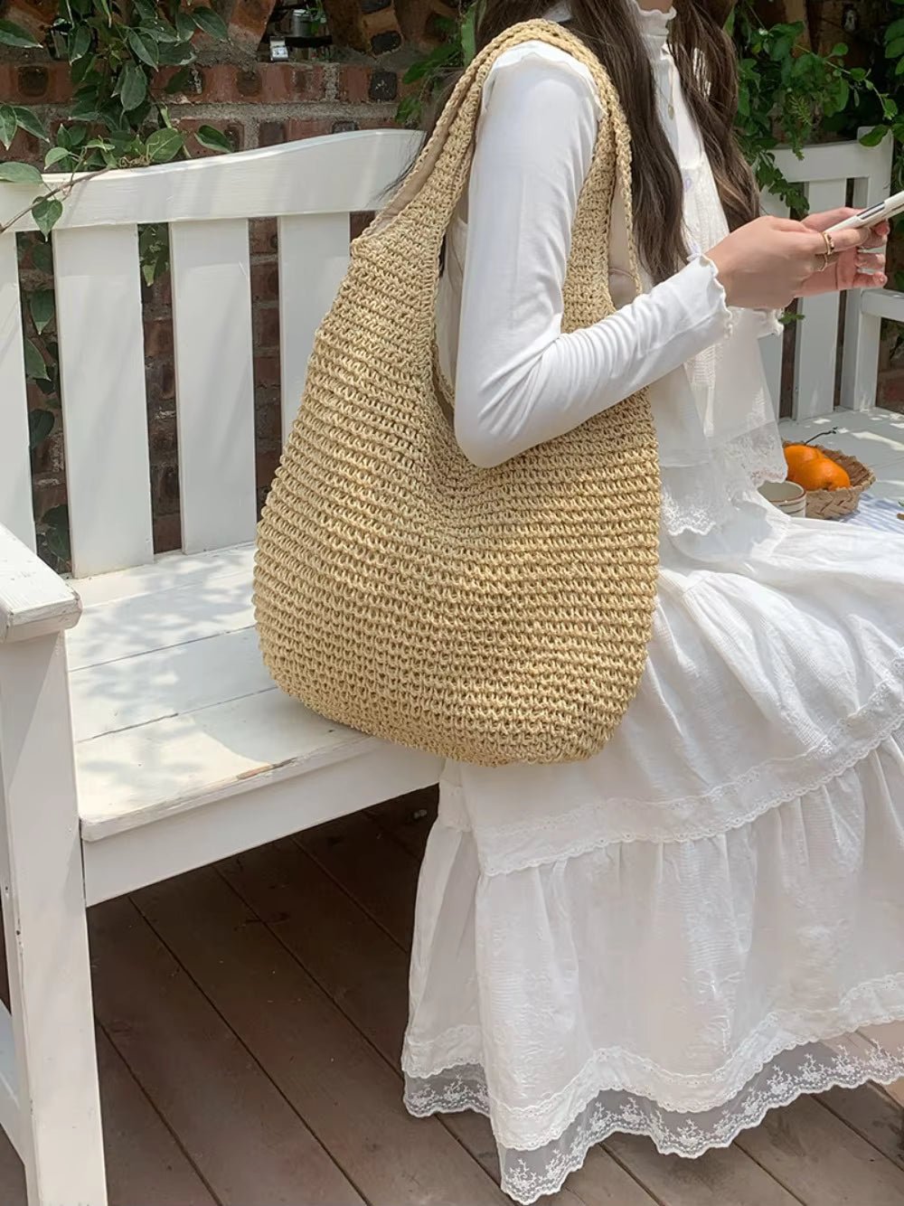 SOERA Beatrice Woven Rattan Tote Bag - Bag -  Beige