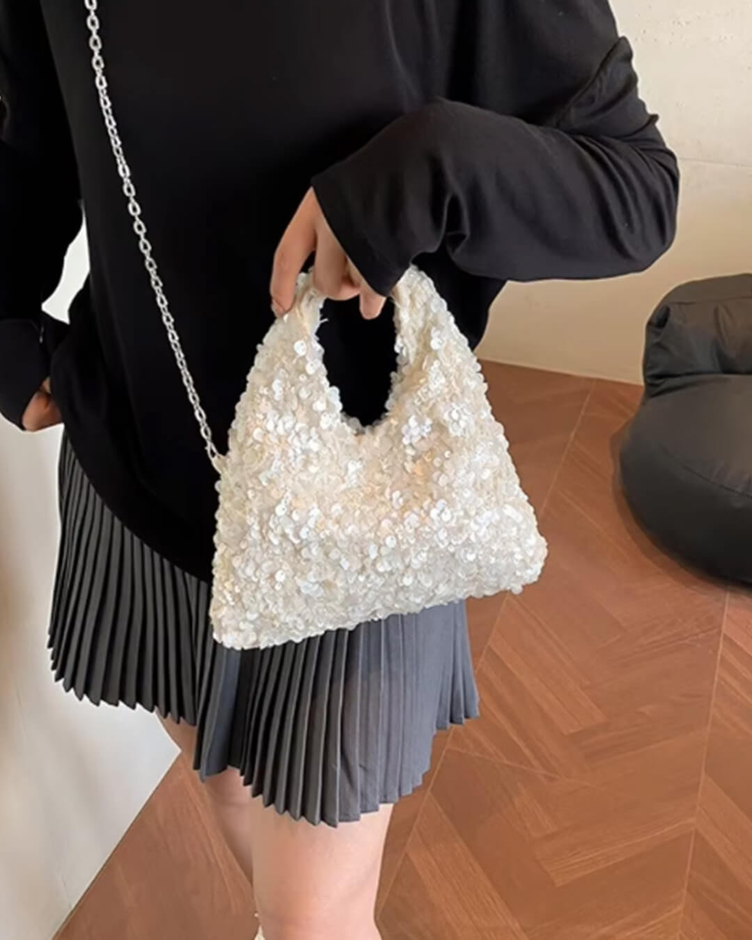 SOERA Sophia Sequin Evening Shoulder Bag - Bag -  White