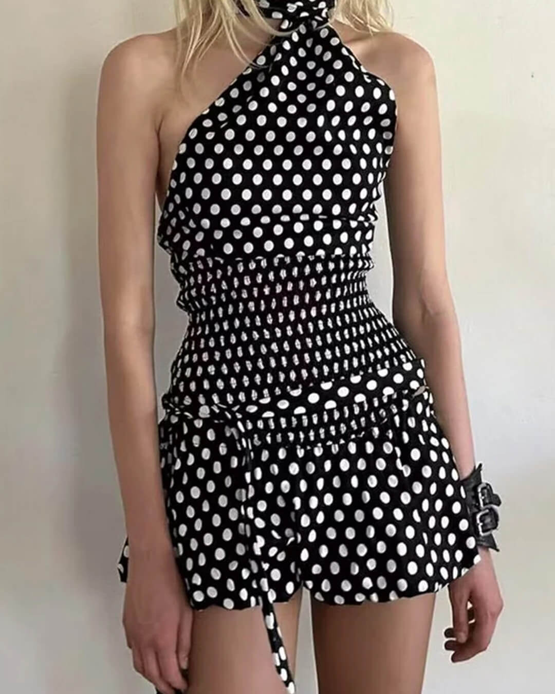 SOERA Astrid Polka Dot Elastic Waist Mini Skirt - Bottoms -  Black S