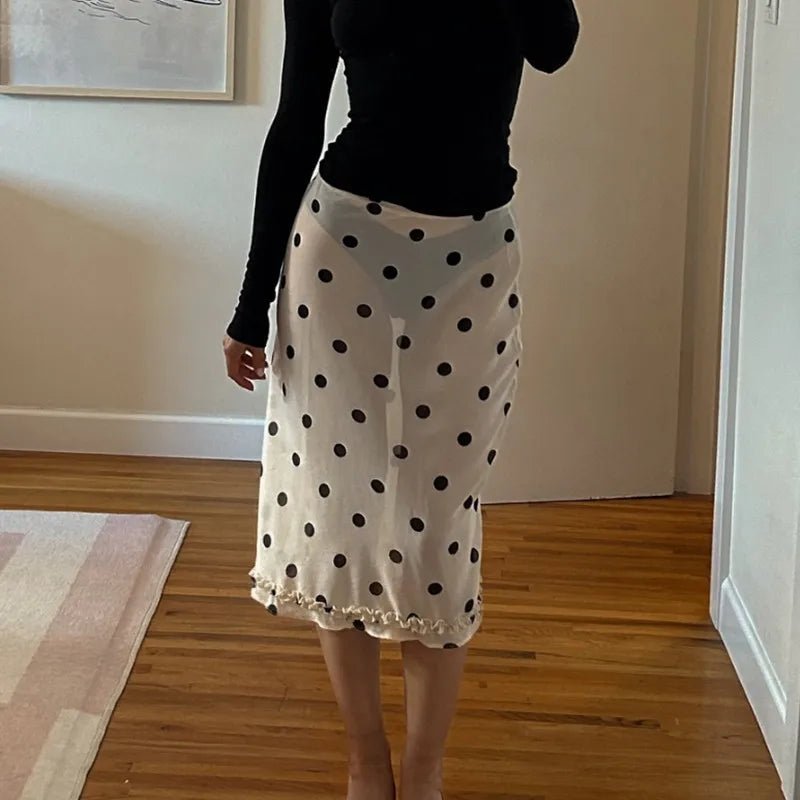 SOERA Bianca Mesh Dot Midi Skirt - Bottoms -  White S