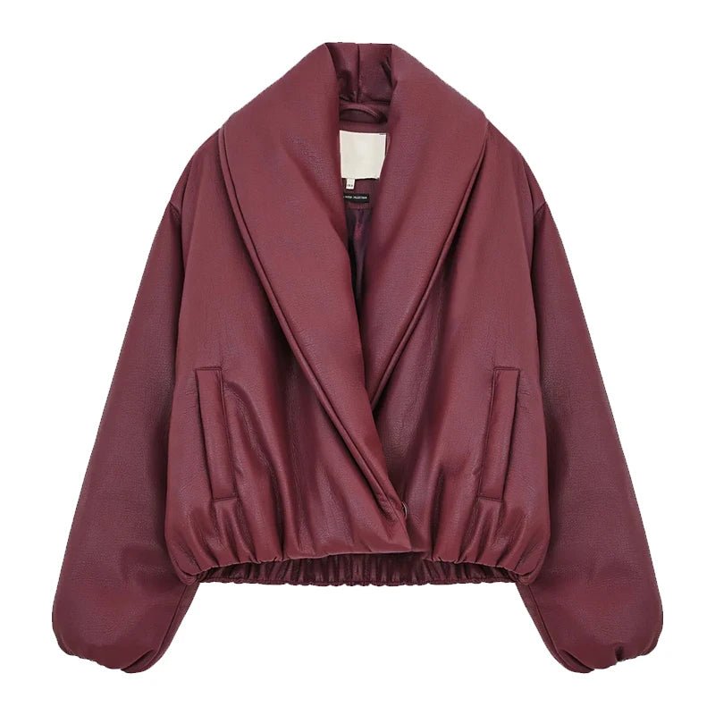 SOERA Lara Lapel Leather Jacket - Coats & Jackets - 3256809702498561-;Uz1767257410833738605 Burgundy M